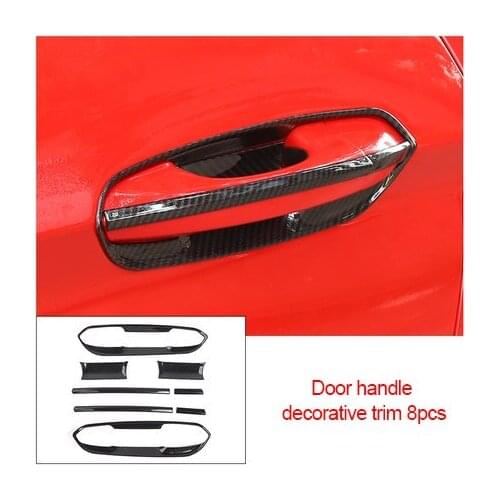 Auto Accessories 8pcs Door handle decorative trim Sticker For Ford Mustang 2015 2016 2017 2018 2019 2020 in carbon fiber