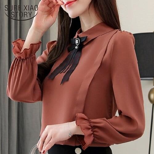 Chiffon women blouses shirts plus size blusas mujer de moda 2019 office lady blouse flare long sleeve feminine clothes 1746 50