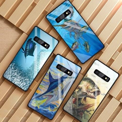 Fishing art Tempered Glass Phone Case For Samsung Galaxy S8 S9 S10 S20 PLUS J6 J8 2018 NOTE 8 9 10 Cover Shell