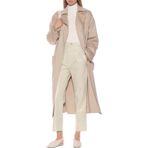 Obrix Formal Trendy Female Faux Leather Pants High Waist Pleated Straight Ankle Length Vintage Pants For Women