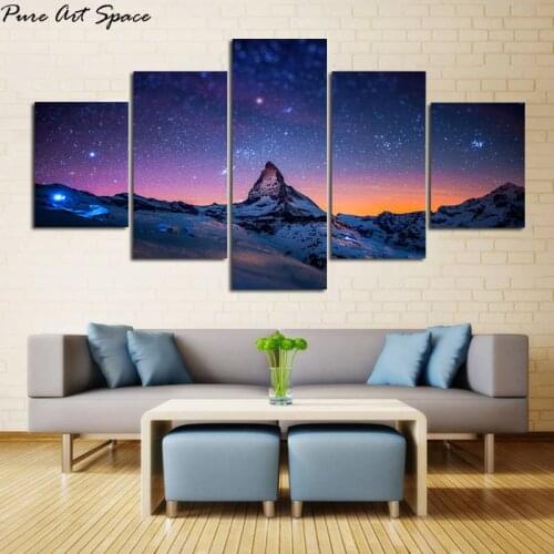 5 Piece Wall Art Painting Starry Night Sky Over Mountains Prints On Canvas The Picture Landscape Pictures Print Modern Decor