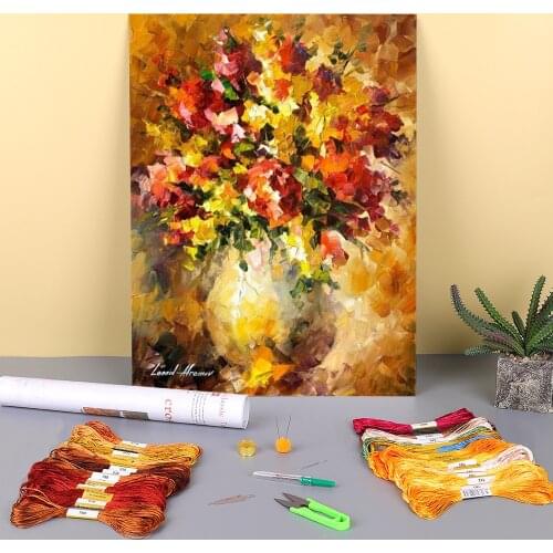 Flowers Illusions Printed Canvas 11CT Cross Stitch DIY Embroidery Kit DMC Threads Sewing Needlework Knitting Handiwork Sales