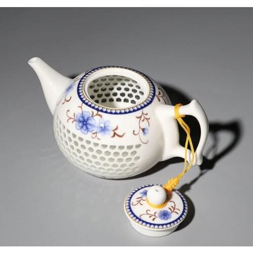 Ceramic Blue and White Porcelain Kung Fu Tea Set Linglong Tea Set Crystal Hollow Teapot Jingdezhen