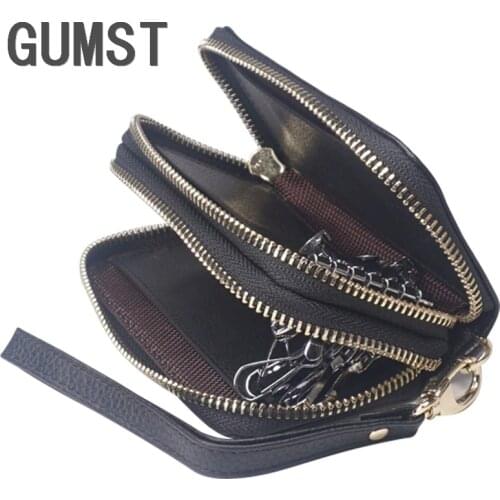 Men Genuine Leather Bag Coin Purse Double Zipper Key Wallets Housekeeper Card Key Holders