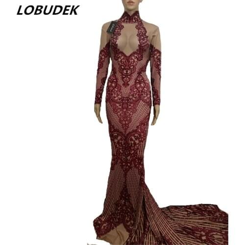 Club Bar Female singer fishtail dress Costume Sexy slim long Trailing one piece Dress Prom Party Celebration performance clothes