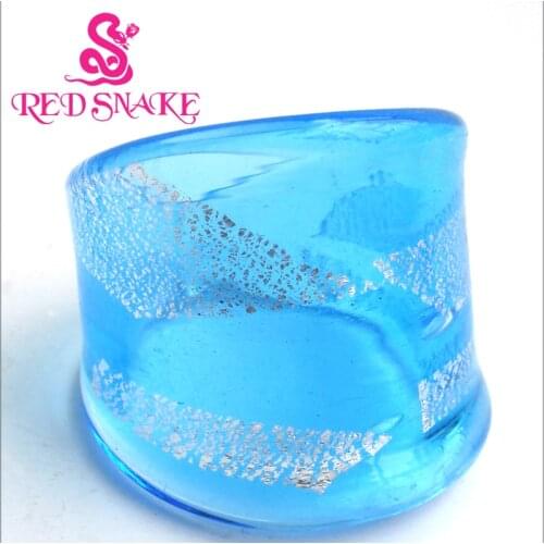 RED SNAKE Fashion Ring Handmade light Blue with Silver color foil Translucent Murano Glass Ring