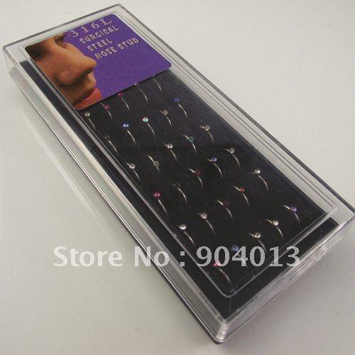 Mixed color gem nostril nose ring nose ring body piercing jewelry,80/pcs
