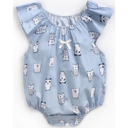 Lovely brand Newborn Baby Girls Cute Triangle Cartoon Animal Patterns Romper Sunsuit Printed vest bow Outfits Clothes