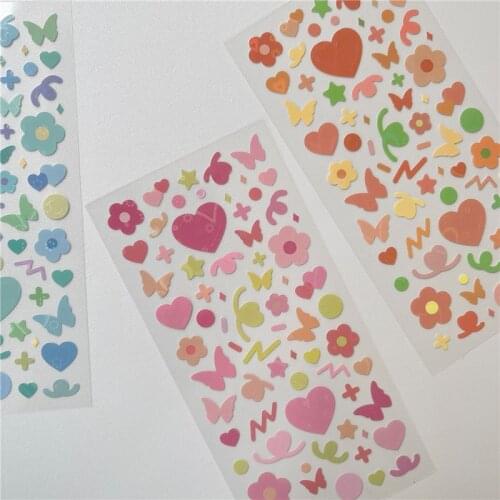 Korean Ins Flower Butterfly Laser Stickers Scrapbooking Idol Card Album Stationery Decorative Sticker Aesthetics Art Supplies