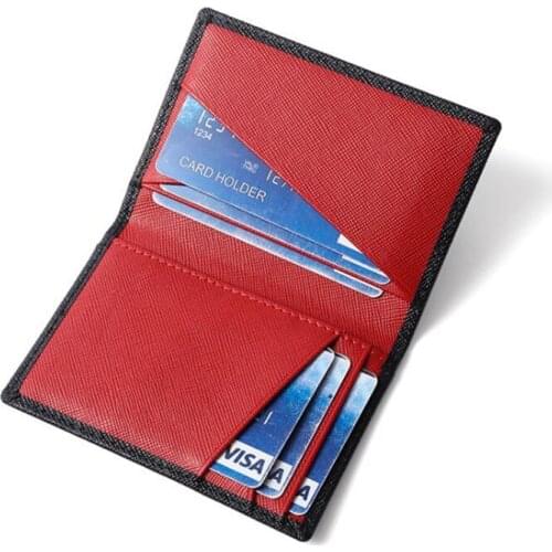 Fashion New RFID Bifold Small Wallet for Men Contrast Color Slim Cross Pattern Genuine Leather Mens Credit Bank ID Card Holder