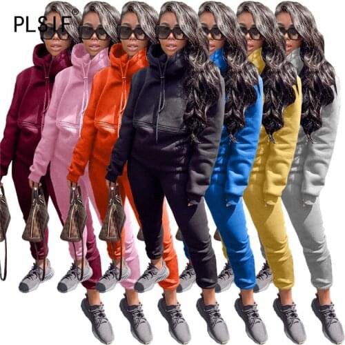 Two Pieces Suit Solid Color Hoodies Tops And Long Pant Set Casual Slim 2 Pieces Sweatsuit Tracksuits