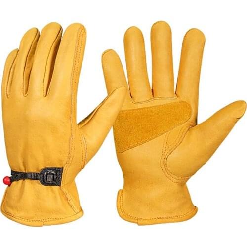 Leather Work Gloves Flexible Grip Tough Cowhide Gardening Gloves for Wood Cutting Construction Truck Driving Garden Yard Working
