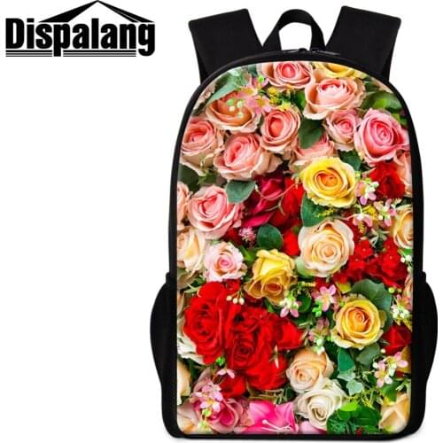 Red Floral Style 16 inch Size Coolest Schoolbag for Girls Cute Female Satchel Lady Rucksack Design Awesome Bagpack for Students