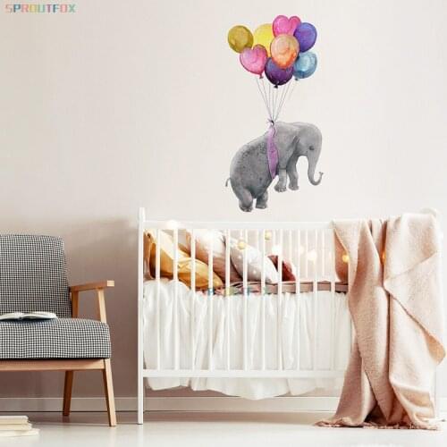 Coloful Ballons With Elephant Black Bear Wall Stickers for Kids Rooms Boys Bedroom Decorative Cute Animal Art Poster Vinyl Decal