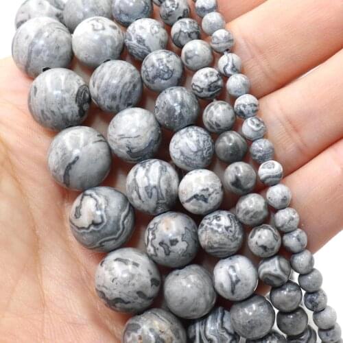 Natural Map Jaspers Stone Round Spacer Loose Beads For Jewelry Making Charm DIY Bracelets Necklace Accessories 4 6 8 10 12mm