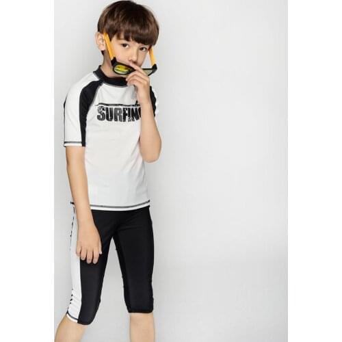 Julysand Boys Swimwear High-end Two Pieces Swimsuit for Kids Fitness Sports Black and White Children Bathing Suit