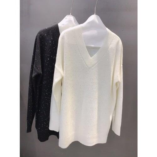 Fashion 2021 new ladies long sleeve sexy casual sequined cashmere sweater 1203