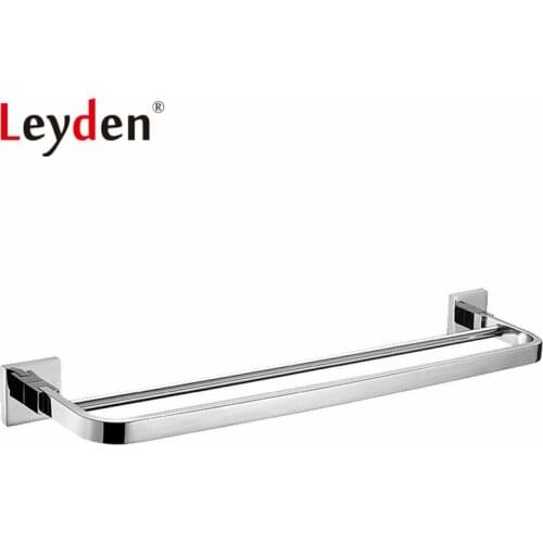 Leyden High Quality Stainless Steel Rail Towel Polished Chrome Towel Holder Wall Mounted Double Towel Hanger Bathroom Accessory