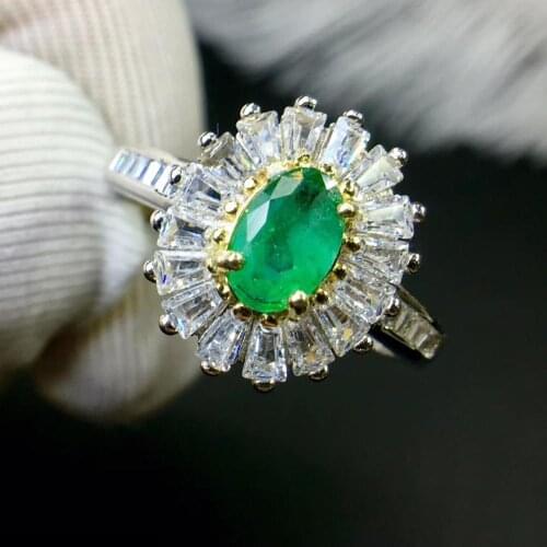 Charming green emerald ring for women jewelry natural gem real 925 silver ring MAY birthstone girl party gift 4*6mm size gem