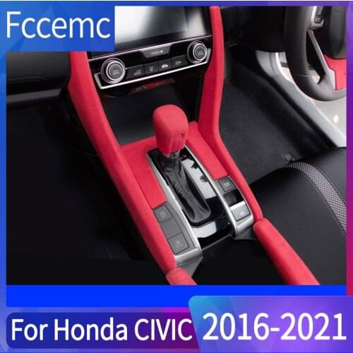 Red Suede Turn Fur Gear Panel Cover Trim For Honda Civic 2020 Central Control Panel Frame Interior Modification Right-hand drive