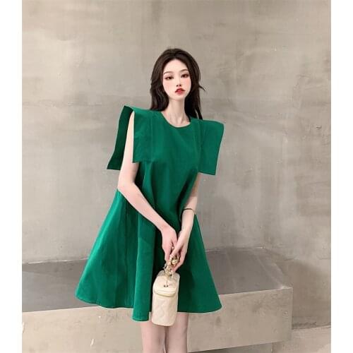 Korean Original Design Dress for Womens Cocktail Party Clothing Teenage Girls Sexy Green Dresses Female High Quality Streetwear