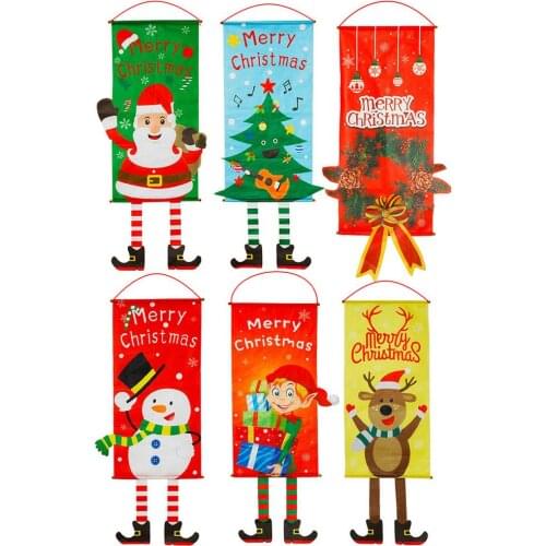 Merry Christmas Porch Door Banner Hanging Ornament Christmas Window Decoration for Home Xmas Navidad 2021 Happy New Year 2022