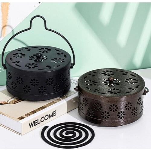 Portable Retro Home Incense Burner Hollowed Anti Scald Durable Garden Classical With Handle Mosquito Coil Holder Metal Case Rack