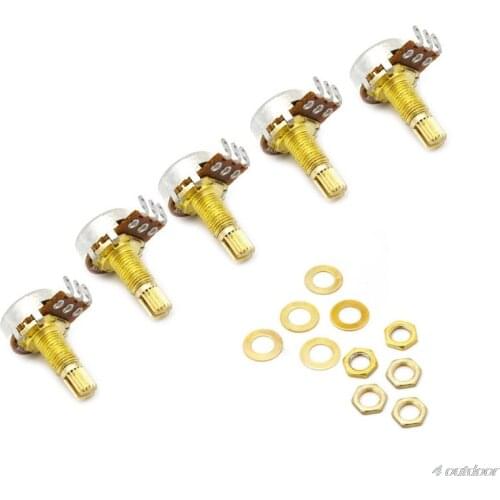 5pcs A500K Potentiometer Splined Pot Electric Guitar Bass Effect Amp Tone Volume 18mm Shaft Parts Golden F20 21 Dropshipping