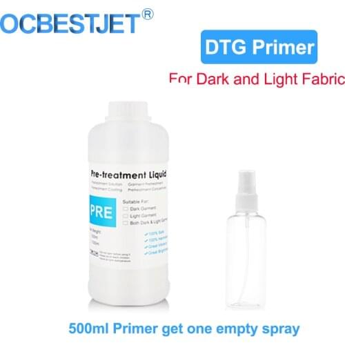 500ML DTG Primer Pre-Treatment Liquid For Textile Ink For DTG Printer with 100ml Empty Spray (For Light And Dark Color Fabric)