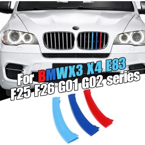 Dropship 3pcs Car 3D M Styling Front Grille Trim Bumper Cover Strip Strips Stickers Cover for BMW X3 Series F25 2011-2017