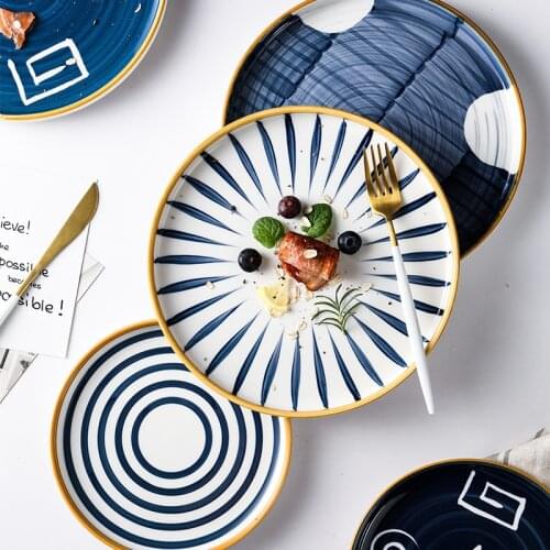 Hand Ceramics Steak Western Food Disc Personality Dessert Household Arts Tableware Plated Circular Fruit Dish Salver