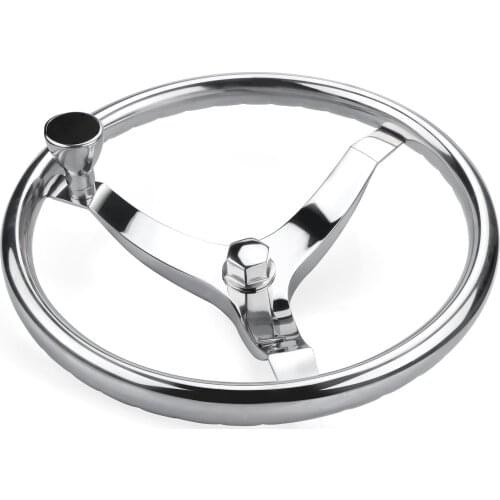 Polished stainless steel steer wheel for marine boat yacht with control Knob13.5"for Teleflex cable helm ,with 5/8" nut
