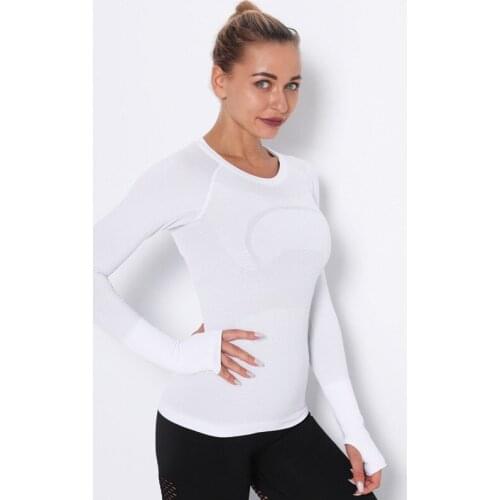Sexy Women Solid O-Neck Sport Shirts High Elastic Gym Quick dry Yoga Top Running Breathable Long sleeve T-Shirts Tight Yoga Wear