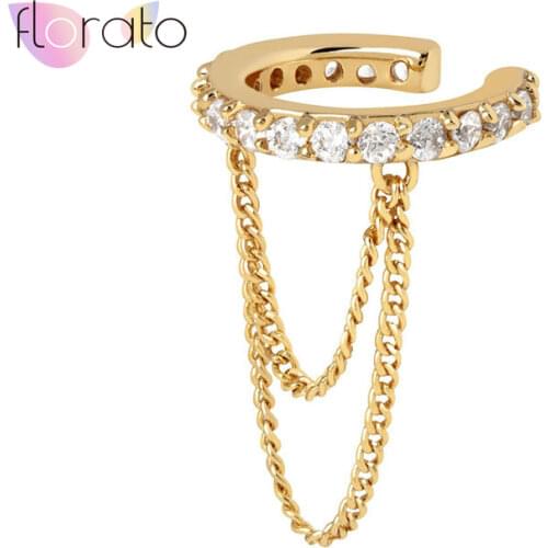 Double Chain Tassel Non-Piercing Ear Clip Earrings For Women Crystal Simple Fake Cartilage Ear Cuff Jewelry Clip Accessories