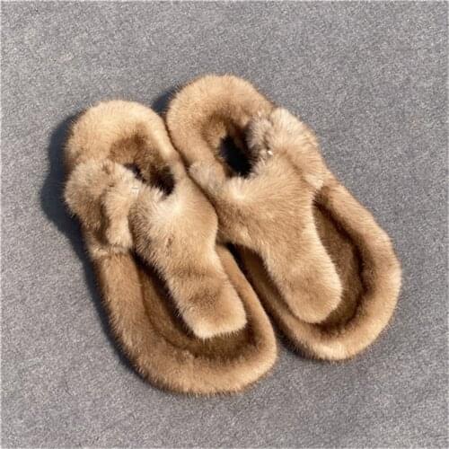 2021 Summer Ladies Fur Flip- Flops Men And Women With The Same Paragraph Real Luxury Couple Mink Sandals