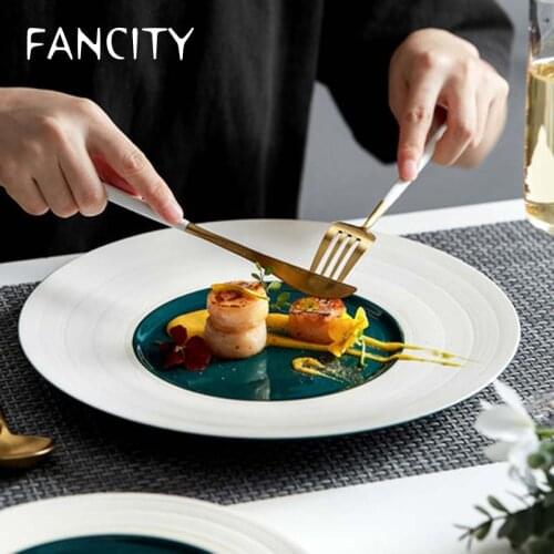 FANCITY Nordic Brushed Western Plates French Straw Hat Plate Soup Plate Pasta Plate Hotel Back Kitchen Set Plate Steak Main Meal