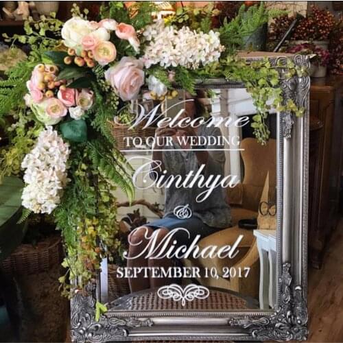 Wedding Wall Decal Wedding Welcome Sign Vinyl Wall Stickers Mural Personalized Name Bride Groom Custom Rustic Poster Decor N130
