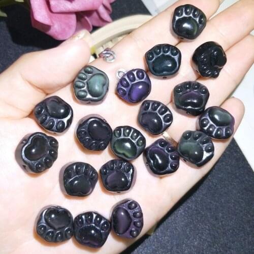 Loose beads obsidian cat foot carved pendant 15MM for DIY jewelry making FPPJ wholesale beads nature