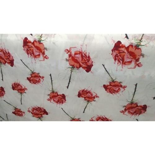 Telas Pure Mulberry Silk fabric Digital Red Rose flowers Print silk Crepe Material Textile Women Dress Scarf tissu au metre