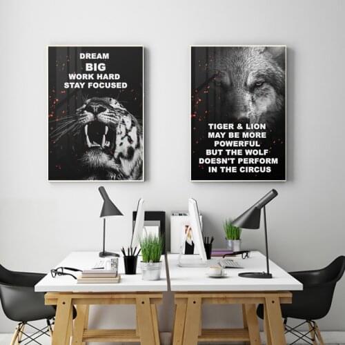 Tiger Wolf Lion Motivational Quote Wall Art Posters and Prints on Canvas Painting Decorative Picture Office Home Modern Decor