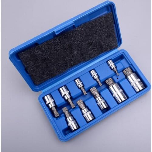 Universal 10Pcs/Set Chrome Spline Bit Socket XZN 12 Point MM Triple Square Tamper Proof 4mm-18mm Tool Kit Car