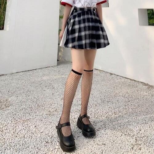 Spring Sexy Harajuku Fishnet Stocking Women Gothic Knee Thigh High Socks White Summer Cute Girls Lolita Basic Long Socks PJ275