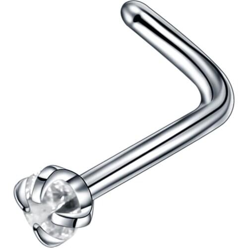 Utimtree High Quality Stainless Steel L Shape Nose Studs Ring Piercing Cubic Zircon Nose Bone Stud Piercing Captive Body Jewelry