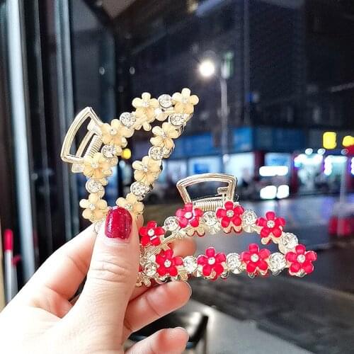 New Fashion Metal Large Grip Clip Colored Flowers Rhinestone Hairpin Pan Hair Claw for Women Girl Hair Accessories Headdress