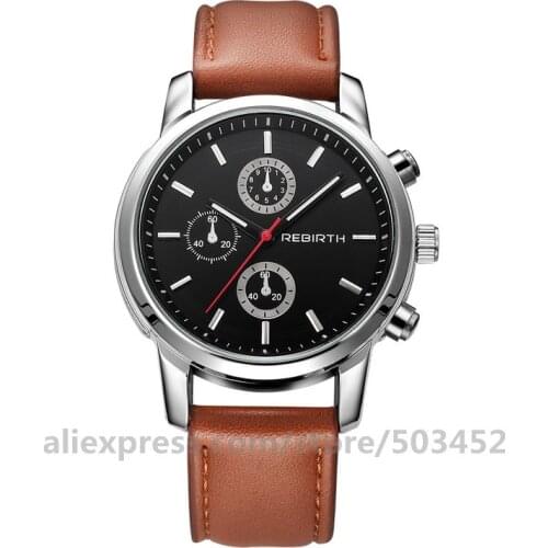 50pcs/lot Rebirth RE016 Women Watch Stud Scale Wristwatch PU Belt Ladies Watches Left Three Eye zegarki damskie