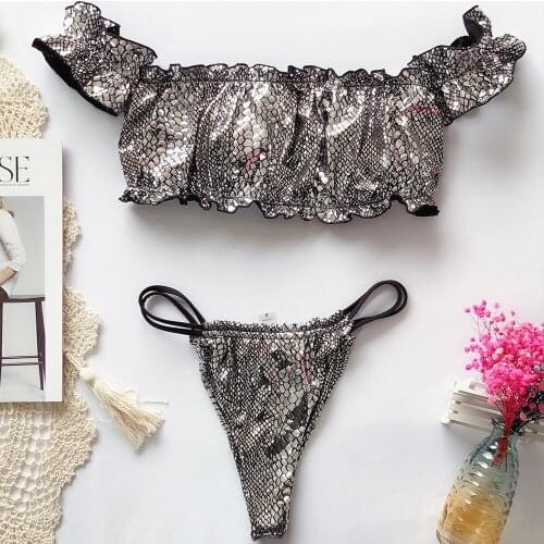 Swimwear Women Sequins Snaked Bikini Strapless Bikini High Waist Push Up Swimsuit Women Bikinis 2020 Mujer Maillot De Bain Femme