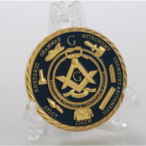 Gold Coin European Masonic Freemasonry Brotherhood Gold And Blue Color Round Double Commemorative Coin