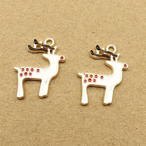 10pcs 17x23mm enamel christmas deer charm for jewelry making fashion earring pendant bracelet and necklace charms