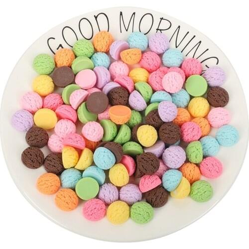 10Pcs 9 Colors Mixed Ice Cream Ball Resin Kawaii Accessories Scrapbooking Cabochon Flatback Decoration Craft Embellishment