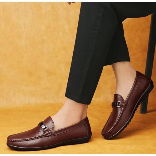2021 Men Autumn Luxury Leather Drive Flat Footwear Classic Comfy Men Casual Shoes Breathable Light Slippers Loafers Boat Shoes
